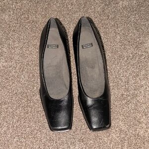 Stuart Weitzman Black Leather Square Toe Pumps